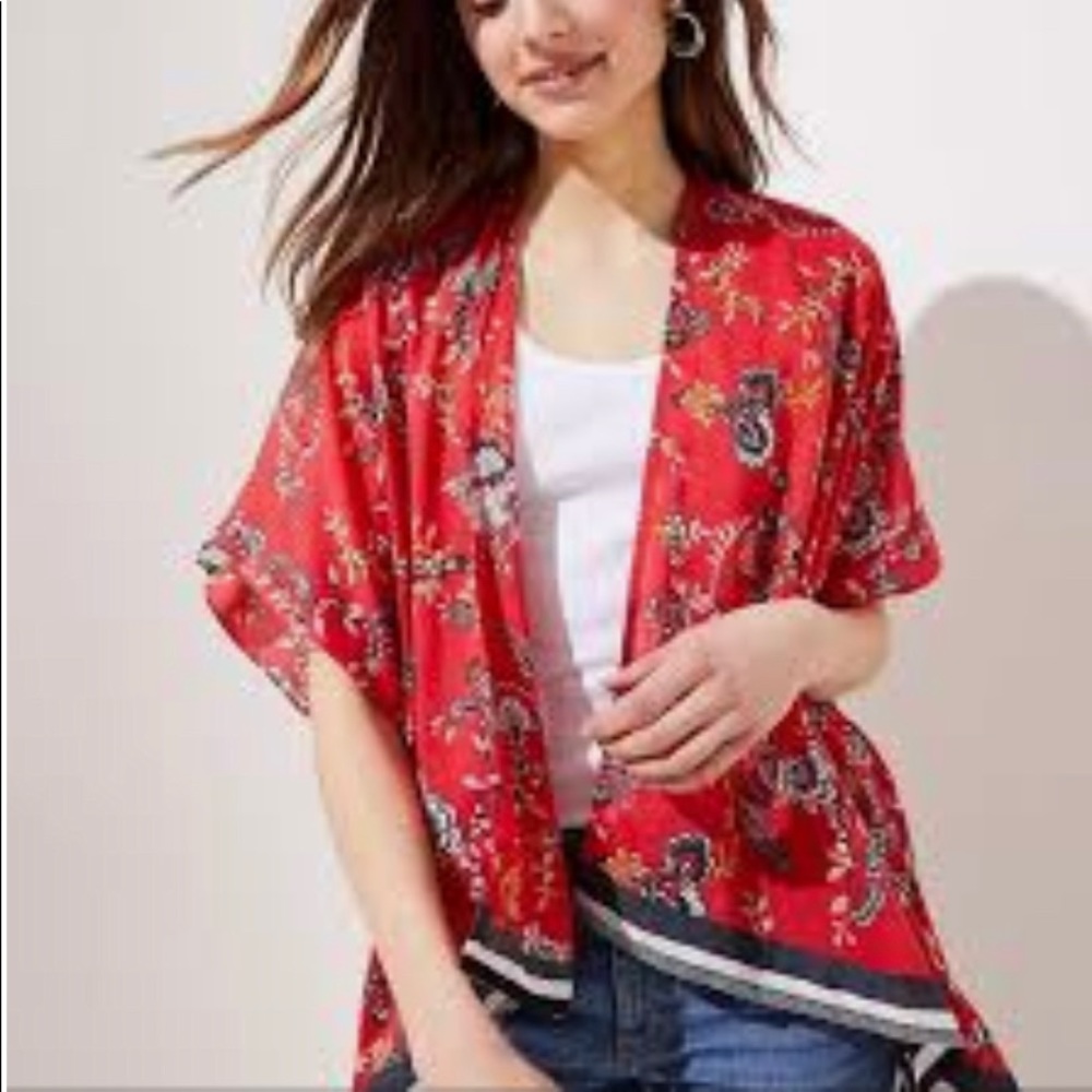 LOFT floral bordered kimono | size M/L